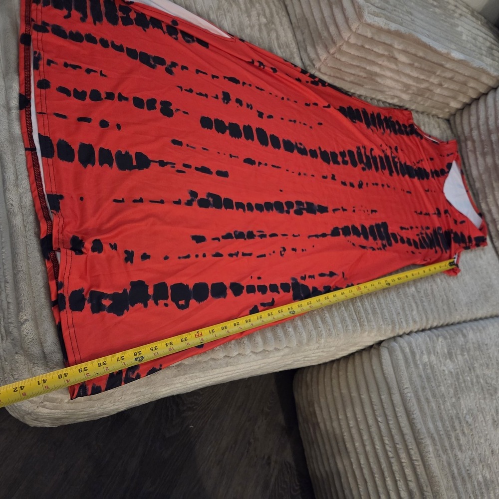 Womens XL Red Black Abstract Pattern Maxi Dress Sleeveless V-Neck Long - Picture 6 of 10